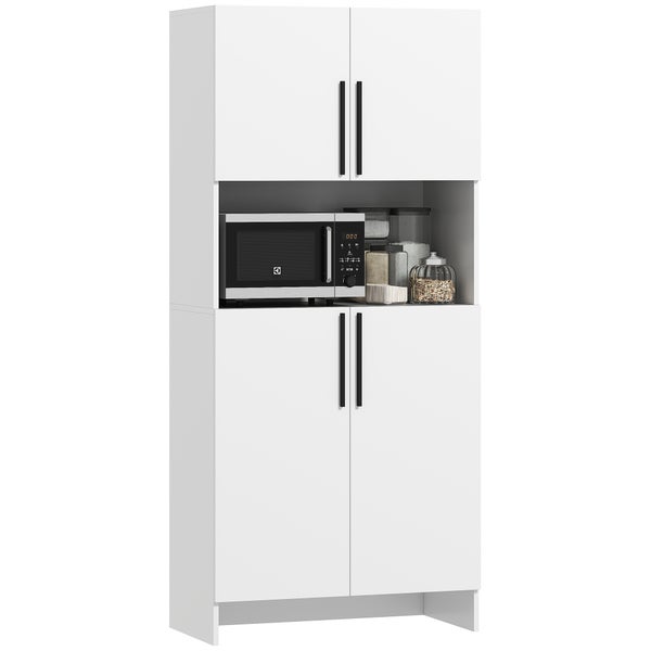 HOMCOM Küchenschrank, Hochschrank mit Mikrowellenablage, Buffetschrank mit Soft-Close-Tür, Aufbewahrungsschrank Vitrinenschrank für Küche Esszimmer 79x40x175 cm Weiß