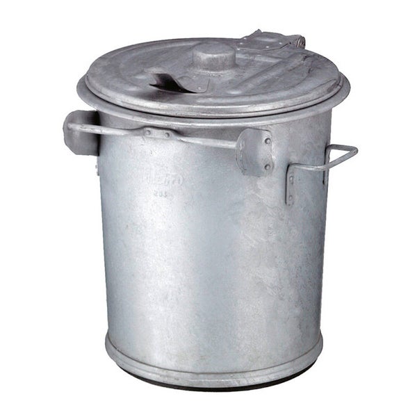 PROREGAL Feuerfeste Runde Mülltonne Aus Stahl 70 Liter HxØ 63 x 50 cm Verzinkter Stahl Silber