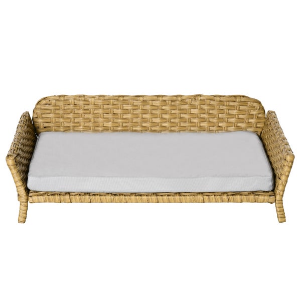 PawHut Rattan Hundesofa, 84B x 53T x 25H cm, Stahl, Oxford, PE-Rattan, Schaumstoff, Gelb+Grau