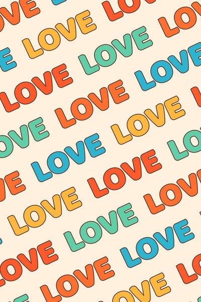 Grafisches Muster mit dem Wort Liebe in verschiedenen Farben