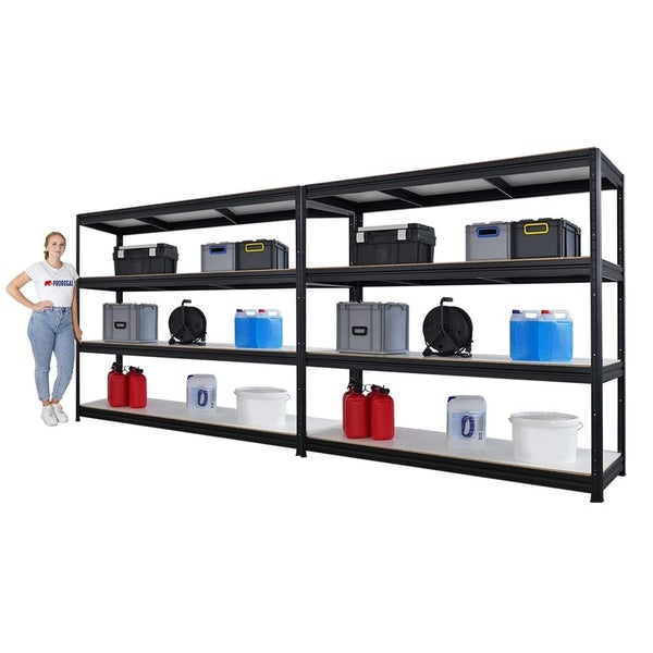 Regalsystem mit vier Ebenen und diversen Aufbewahrungsbehältern