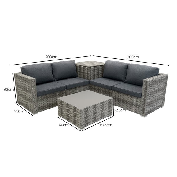 Marielle Rattan Modulares 6-teiliges Möbelset mit Aufbewahrungsbox 700L - Grau