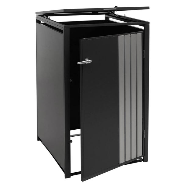 Mülltonnenbox für zwei Tonnen mit geöffneter Tür