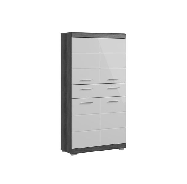 Scout Badschrank 4 Türen, 1 Schublade Hochglanz weiß,rauchfarbenen. 74 X 31 X 141 cm