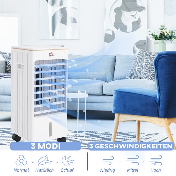 HOMCOM Mobiler Klimaanlage 3 in 1 Luftkühler mit 3 Stufen, 60° Oszillation und 3L Wassertank, Leise Luftbefeuchter mit Timerfunktion, Fernbedienung für Schlafzimmer, Büro