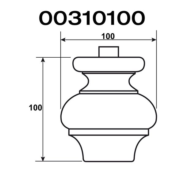 Technische Zeichnung eines Möbelfußes mit den Maßen 100 x 100 mm