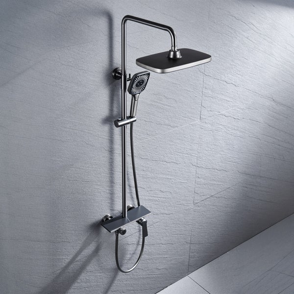 Home Deluxe - Duscharmatur mit Ablage - ICONIC - Farbe: Schwarze Marmoroptik - Höhe: 120 cm, inkl. Handbrause I Duschbrause Regendusche Designarmatur