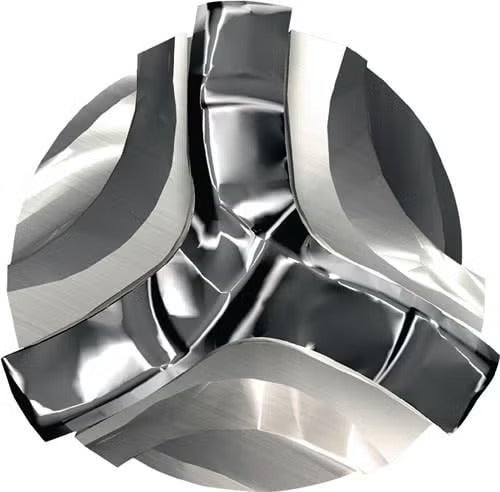 Draufsicht auf eine 3-Schneiden-Bohrspitze aus Hartmetall für Beton und Mauerwerk.