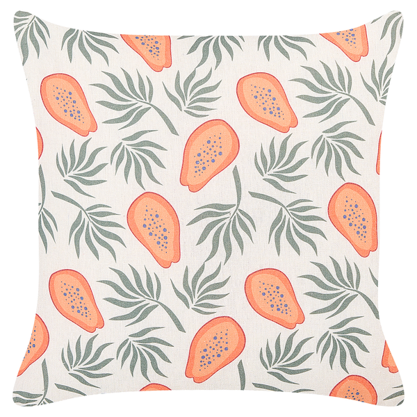 Dekokissen mit Papaya- und Palmenblattmuster.