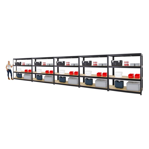 PROREGAL Mega Deal 5x Schwerlastregal Dino HxBxT 180 x 160 x 60 cm Fachlast 600 kg Schwarz