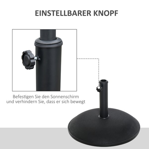 Outsunny Sonnenschirmständer aus Edelstahl Schirmständer mit Griffe, halbrund Schirmhalter, Schirmgewichtfür Sonnenschirm Ø3,8-Ø4,8 cm, für Balkon, Terasse, Garten, chwarz
