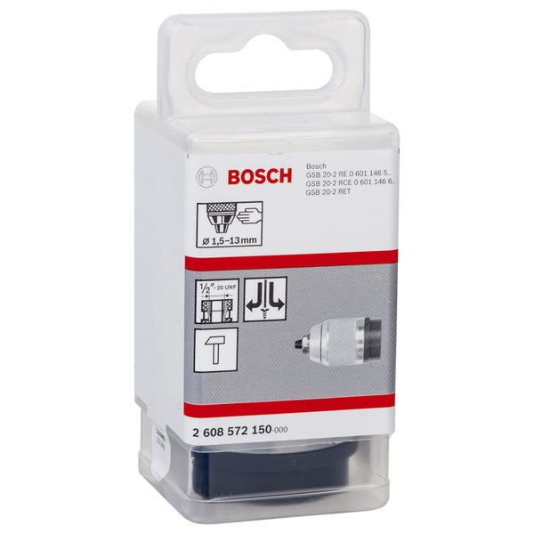 Bosch Schnellspannbohrfutter mattverchromt, 1,5 bis 13 mm, 1/2 bis 20 - 2608572150