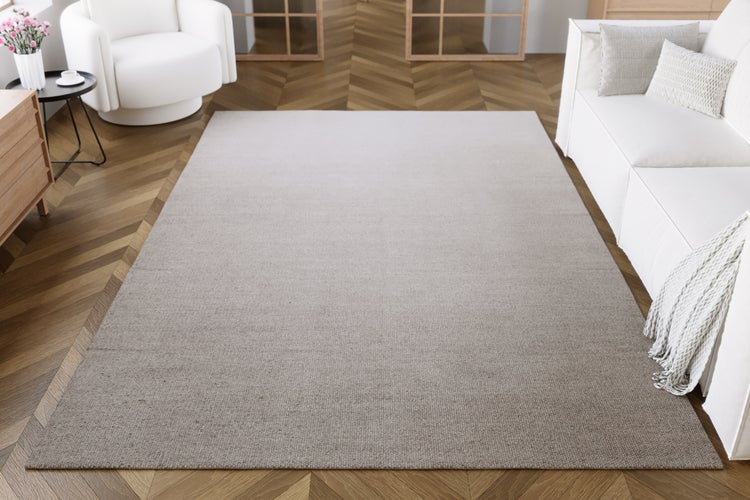 Kelim Teppich Grau Beige aus Wolle Perpignan Green Looop 80x150 cm