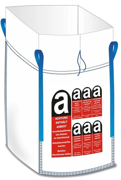 Asbest Big Bag für die fachgerechte Entsorgung von Asbestabfällen mit Warnaufdruck.