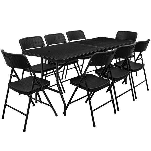 AMANKA Garten Sitzgruppe - 180 cm Tisch mit 8 Stühlen - Gartenmöbel Set in Rattan-Optik - Klappbar