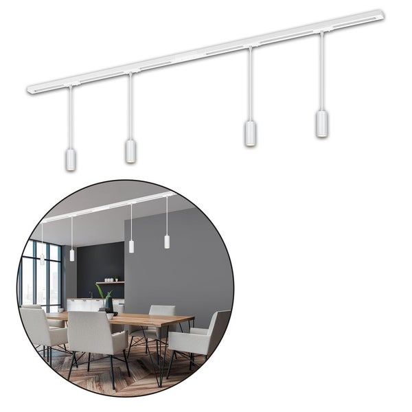 Briloner Rail Schienensystem, Komplettset, 4x LED Pendel, Dimmbar, Einspeisung, Weiß, 1,5 m