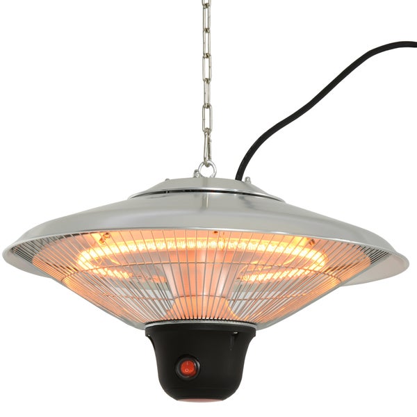 Outsunny Deckenheizstrahler, Heizstrahler mit 3 Heizstufen, 1500W, mit LED inkl. Fernbedienung, Φ42 x H29cm, Alu, Silber