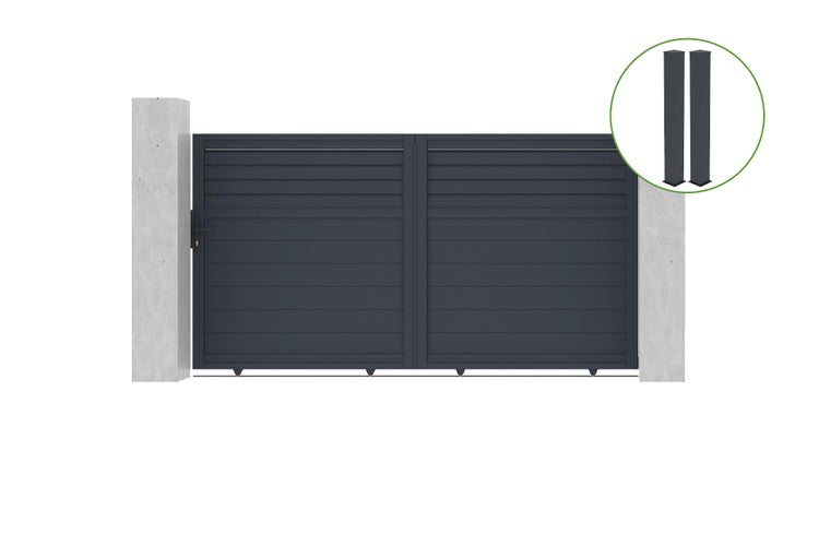 Schiebetor 3m CARPATIA H.160cm graues Aluminium + 2 Pfosten 20x20cm H.190cm