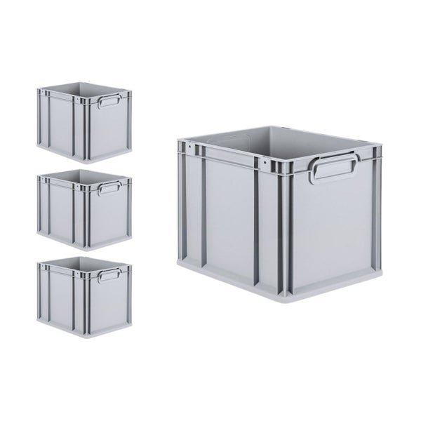 PROREGAL Spar Set 4x Eurobox Nextgen Economy Mit Scharnierdeckel & Roten Schiebeschnappverschlüssen Griffe Geschlossen HxBxT 32 x 30 x 40 cm 30 Liter