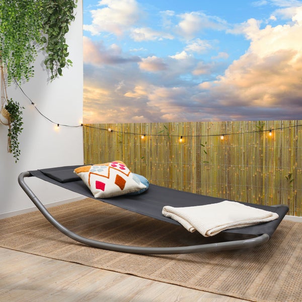 Gartenliege XXL Wippliege Sonnenliege in Grau | Extra groß ca. 200x130x32 cm robustes Metallgestell