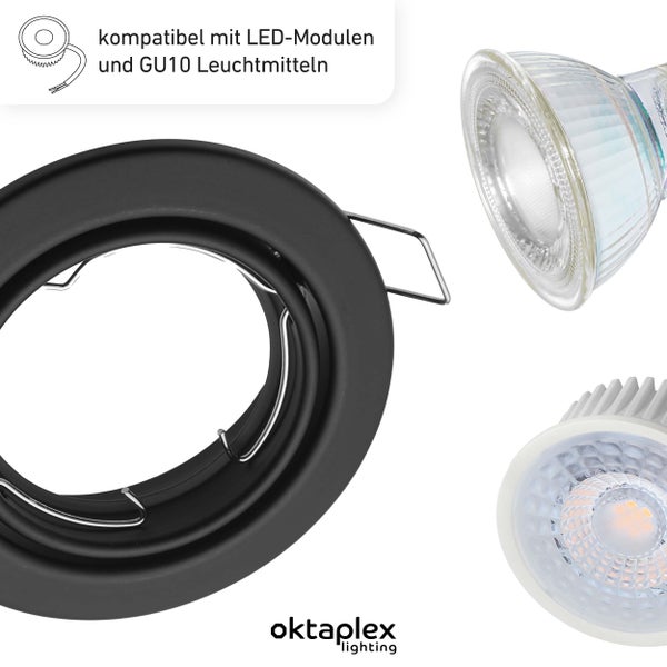 Spots schwenkbar Dijon 2700K LED Modul 4,8W 230V 380lm Warmweiß Einbauleuchten Schwarz Lochmaß 68mm