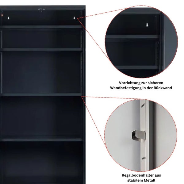 PROREGAL Stahlschrank Bee 8 Fachböden HxBxT 195 x 92 x 42 cm Verzinktes Fachbodenmaterial Anthrazit & Blau