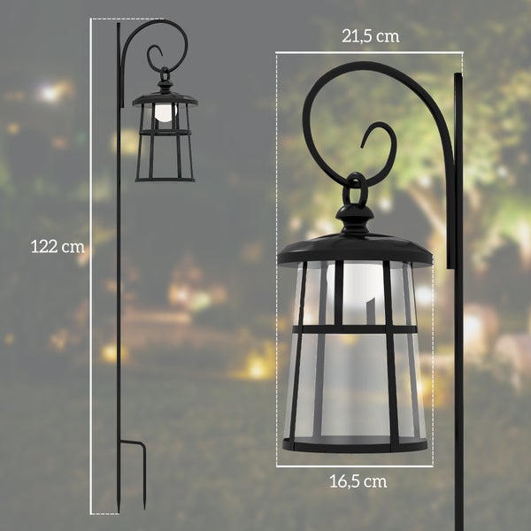 Outsunny Solar Gartenlaterne, 122 cm LED Gartenlampe mit Kaltweiß Lichtfarbe, Abnehmbarem Leuchtkörper, für Außen, Ø16 x 30H cm, Metall, PE, Schwarz