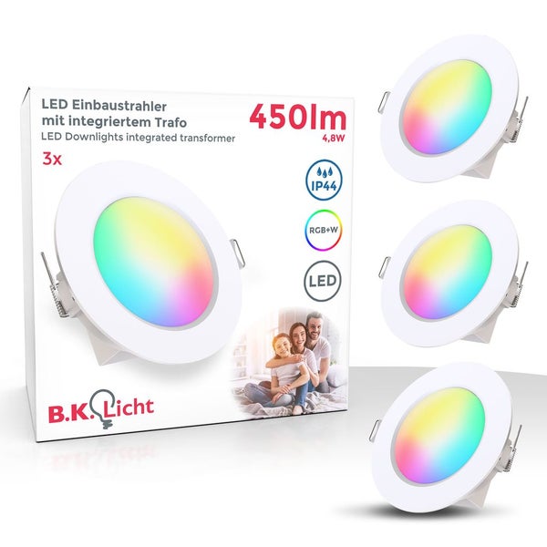 Einbaustrahler 70mm 3er Set - 230V, 4,8W, 450lm, LED, dimmbar, Fernbedienung, RGBW, weiß