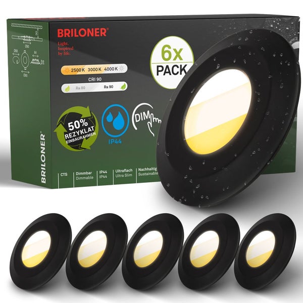 6er Set LED Bad Einbaustrahler LED Einbauleuchten Bad Spots CTS dimmbar Ra90