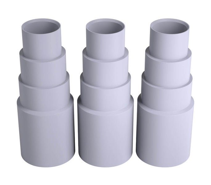 Drei Abflussrohr Adapter aus Kunststoff