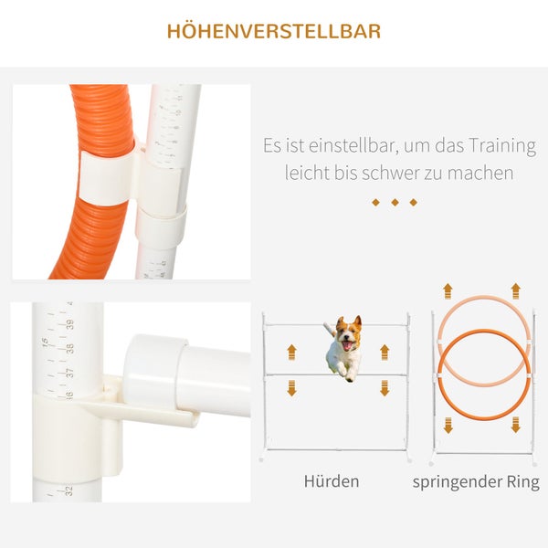PawHut Hunde Agility Set, 7er-Set Hundetraining mit Höhenverstellbaren Agilityhürden, Flechtstangen, Pausenbox, Tunnel, Sprungring, Steckhürdenset inklusive Pfeife, Tragetasche