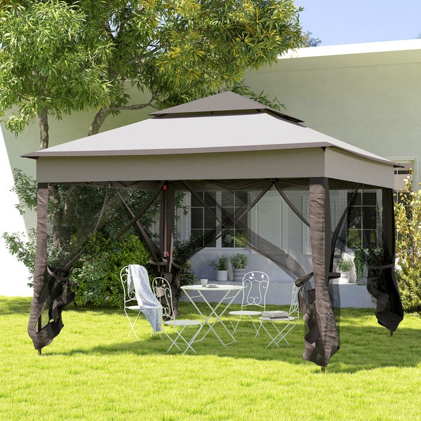 Outsunny Faltpavillon Pavillon Gartenzelt mit Seitenwänden Pop-up-Zelt Gartenpavillon mit Transporttasche Hellgrau 3,25 x 3,25 x 2,7 m