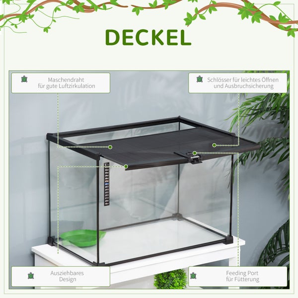 PawHut Reptile Box, 50L x 30B x 35H cm, Glas, Metall, Schwarz