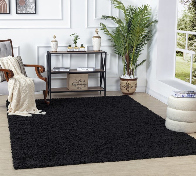 Hochfloriger Shaggy-Teppich Einfarbig Schwarz 120x170 cm LILLY