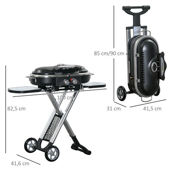 Outsunny Gasgrill mit Trolley-Funktion und den Maßangaben