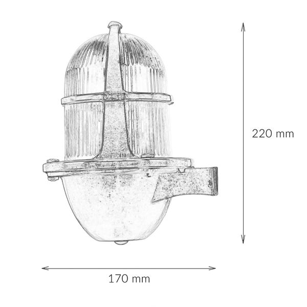 Abbildung einer Außenleuchte mit den Maßen 220 mm Höhe und 170 mm Breite.