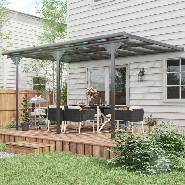 Outsunny Pergola, höhenverstellbar, Sonnenschutz, Terrassendach, 4 x 3 m, Aluminium, Grau
