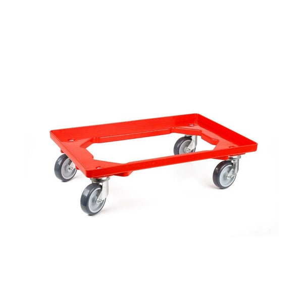 PROREGAL SparSet 6x Transportroller für Euroboxen 60 x 40 cm mit Gummiräder Rot Offenes Deck 2 Lenkrollen und 2 Bockrollen Traglast 300 kg