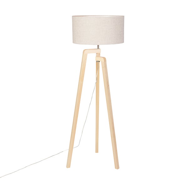 QAZQA - Modern Stehleuchte I Stehlampe I Standleuchte I Lampe I Leuchte Stativholz mit Pfefferschirm 50 cm - Puros I Wohnzimmer I Schlafzimmer - Rund - LED geeignet E27