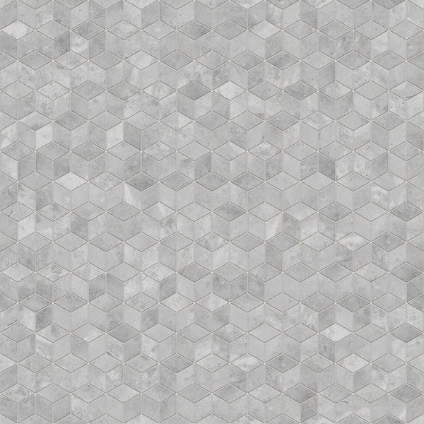 Wandfliese oder Bodenfliese mit geometrischem 3D-Würfelmuster in Steinoptik.