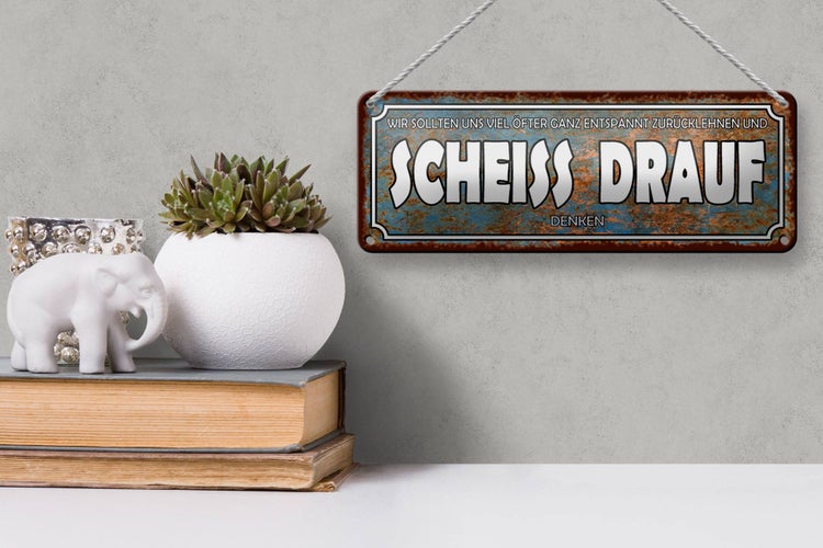 Blechschild Spruch 27x10cm wir sollten Scheiss drauf denken Dekoration
