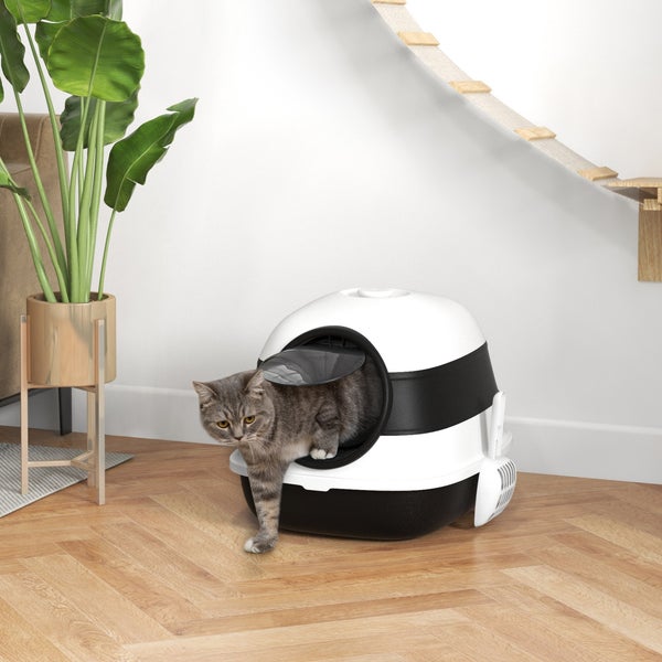 PawHut Katzentoilette, 52L x 41B x 38H cm, Kunststoff, Weiß+Schwarz
