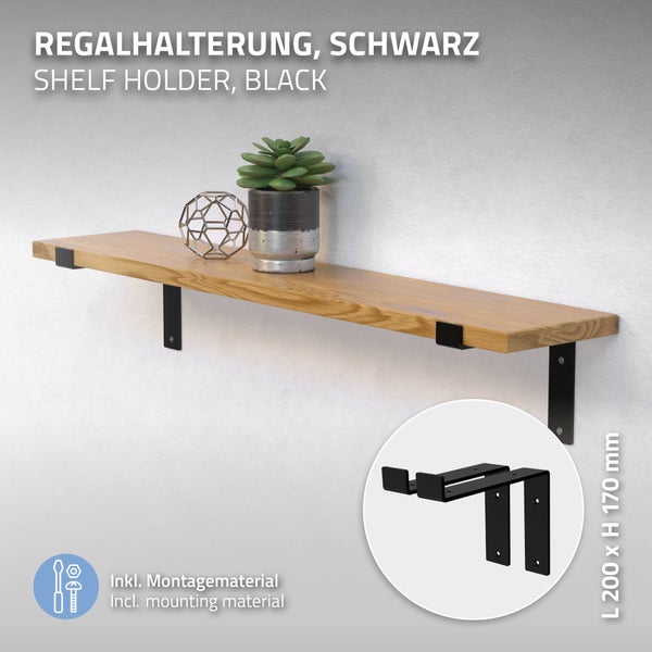ML-Design 2 Stück Regalhalterung 20x4x14,5 cm, Schwarz, Metall, 8 Zoll Regalhalterungen, Industrielle Regalwinkel, Regalträger für Wandmontage, 90 Grad Wandhalterung, L-Form Wandregal, inkl. Schrauben