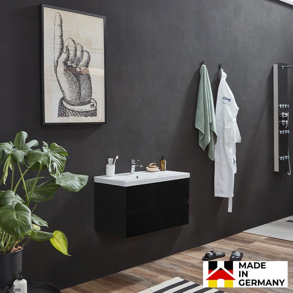 Home Deluxe - Badmöbel - Set - WANGEROOGE BIG Deluxe – Größe: S, Farbe: Schwarz, Breite Waschbecken: ca. 80 cm I Badezimmermöbel Waschtisch Waschbecken