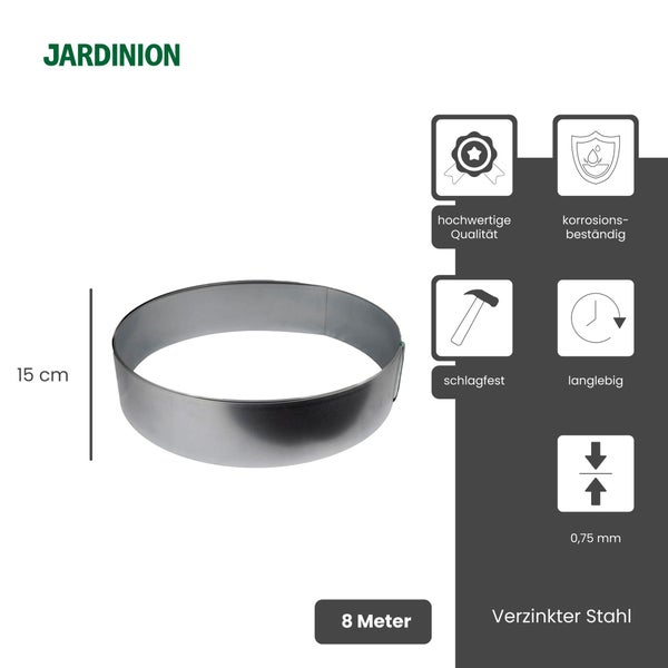 Jardininion Beeteinfassung aus verzinktem Stahl, 15 Zentimeter hoch und 8 Meter lang