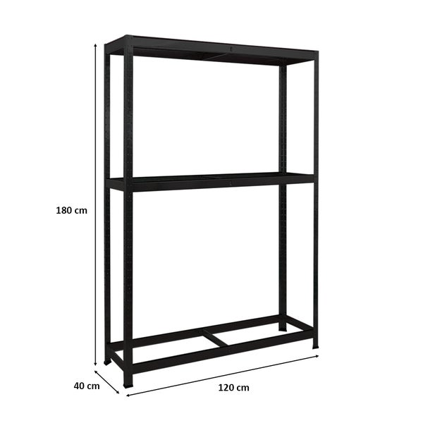 Reifenregal RAGNAR | HxBxT 180x120x40cm | bis zu 8 Reifen auf 2 Ebenen + Ablage | 265kg Fachlast | Schwarz