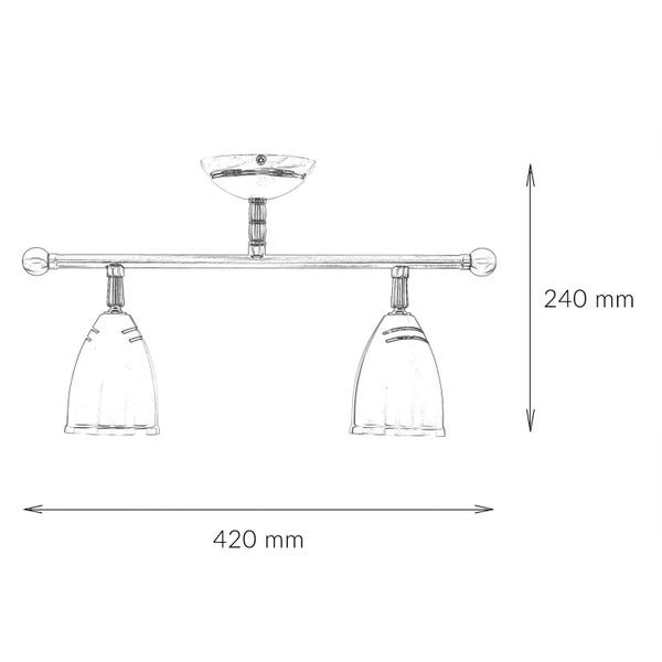 Technische Zeichnung einer Deckenleuchte mit zwei Lampen und Maßangaben 420 mm und 240 mm.