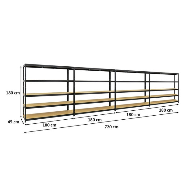 PROREGAL Mega Deal 4x Schwerlastregal Giant Elephant HxBxT 180 x 180 x 45 cm Fachlast 200 kg Schwarz