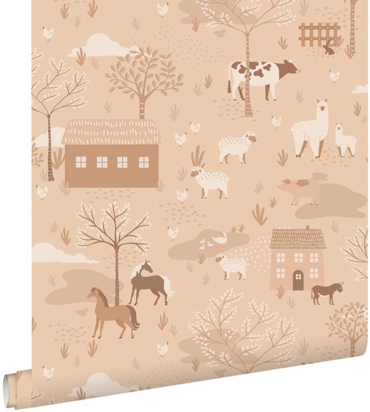 Tapete mit Bauernhofmotiv und verschiedenen Tieren