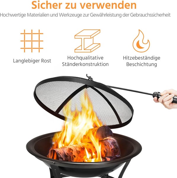 RESCH 502592 Feuerschale mit Funkenschutz – 75 x 58 cm, Mobile Feuerstelle mit Abnehmbarem Feuerkorb, Ideal für Terrasse, Garten, Strand & Park, Terrassenofen/Gartenkamin
